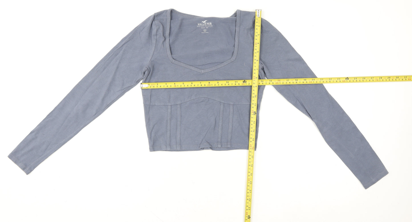 Hollister Womens Blue Cropped Long Sleeve Cotton Baby Tee M