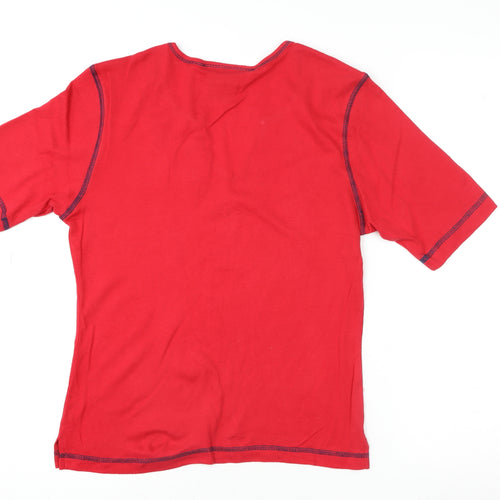 Natura Women’s Red Embroidered Cotton V-Neck Short Sleeve T-Shirt Size M