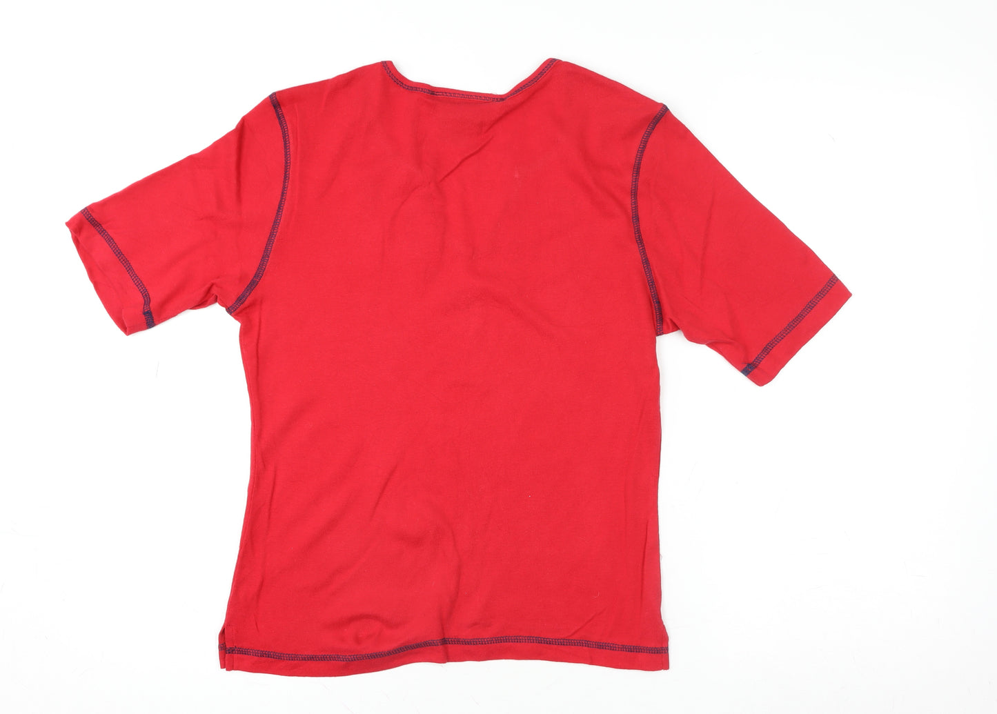 Natura Women’s Red Embroidered Cotton V-Neck Short Sleeve T-Shirt Size M