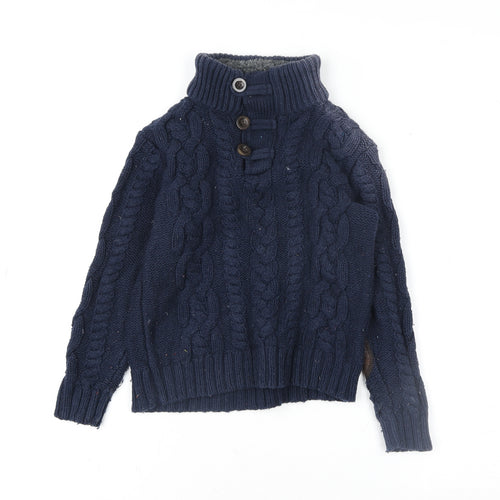 babyGap Girls Blue Henley Cable Knit Jumper 5 Years Wool Blend