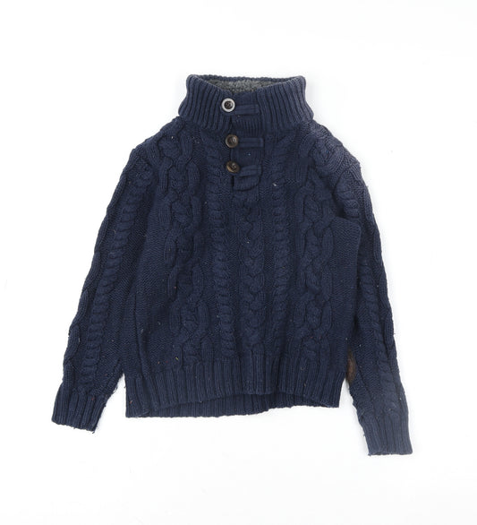 babyGap Girls Blue Henley Cable Knit Jumper 5 Years Wool Blend