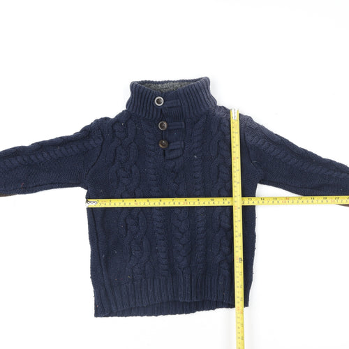 babyGap Girls Blue Henley Cable Knit Jumper 5 Years Wool Blend