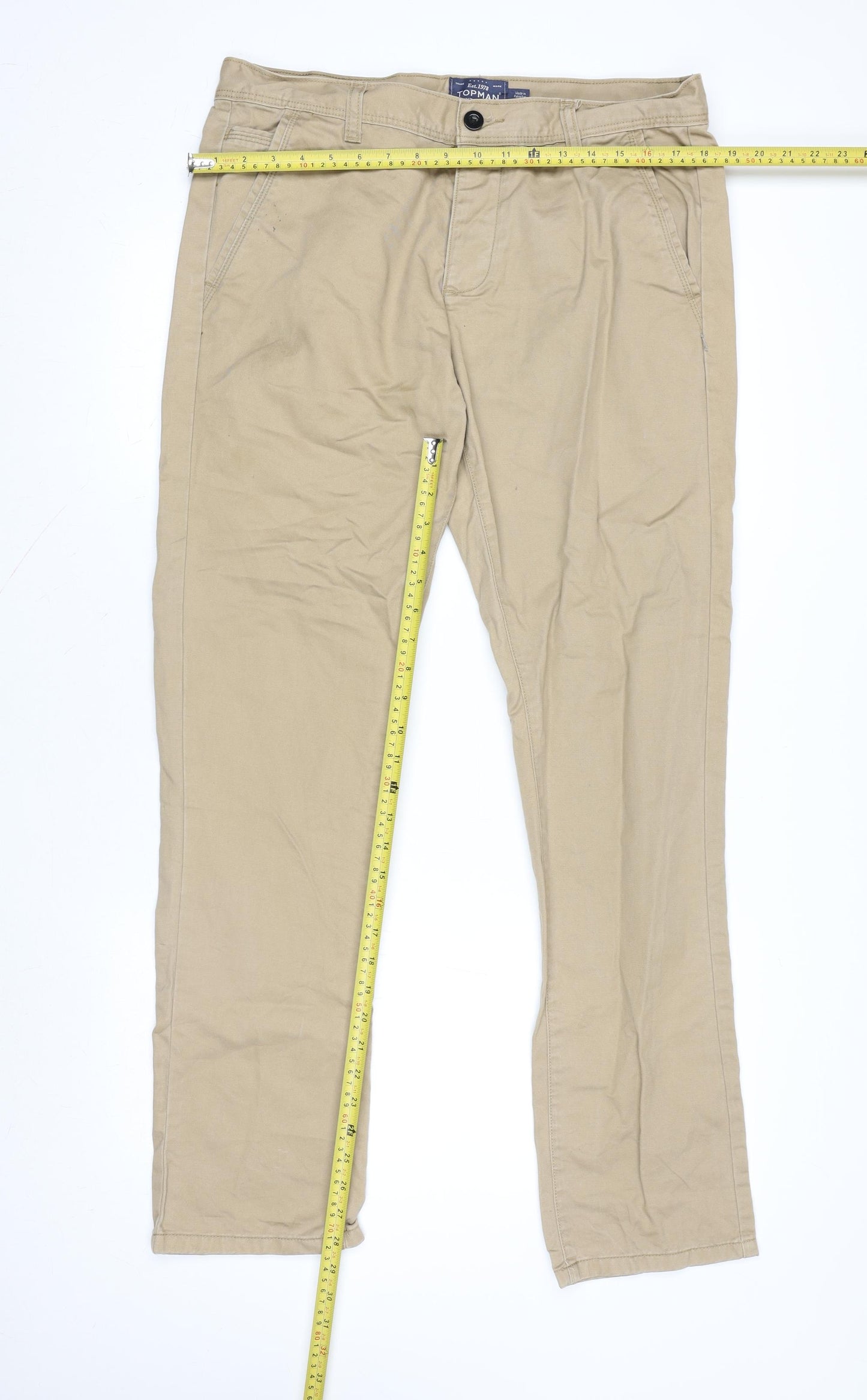 Topman Men's Beige Slim Fit Chino Trousers W34 L32