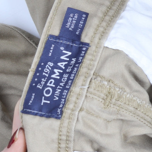Topman Men's Beige Slim Fit Chino Trousers W34 L32