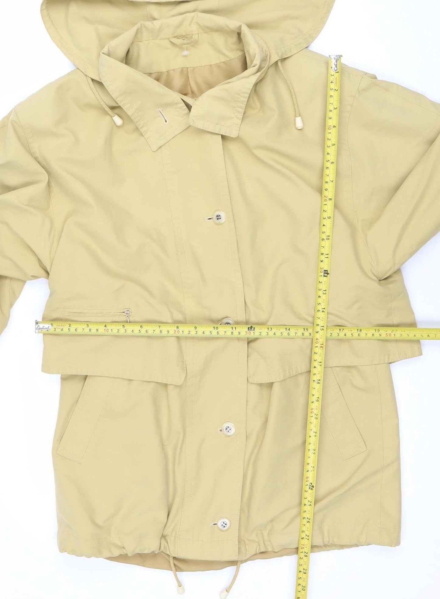 Dannimac Women's Beige Hooded Waterproof Mid-Length Rain Jacket M