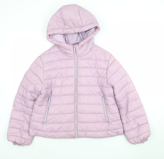 Next Girls Purple Hooded Puffer Jacket 12 Years Lightweight Quilted Coat