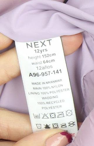Next Girls Purple Hooded Puffer Jacket 12 Years Lightweight Quilted Coat