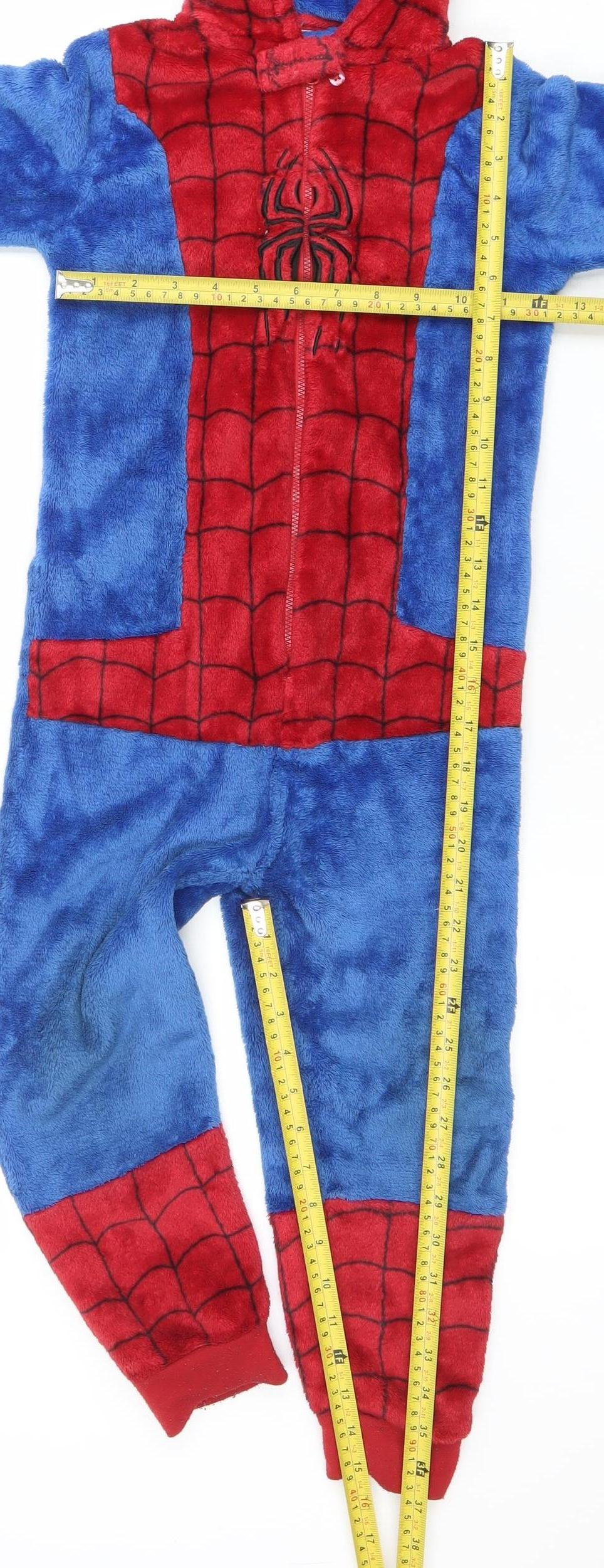Marvel Spider-Man Boys Blue Red Fleece Hooded Onesie 6-7 Years