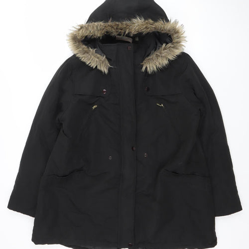 Anthology Women's Black Faux Fur Trim Parka Coat Size 18