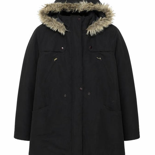 Anthology Women's Black Faux Fur Trim Parka Coat Size 18