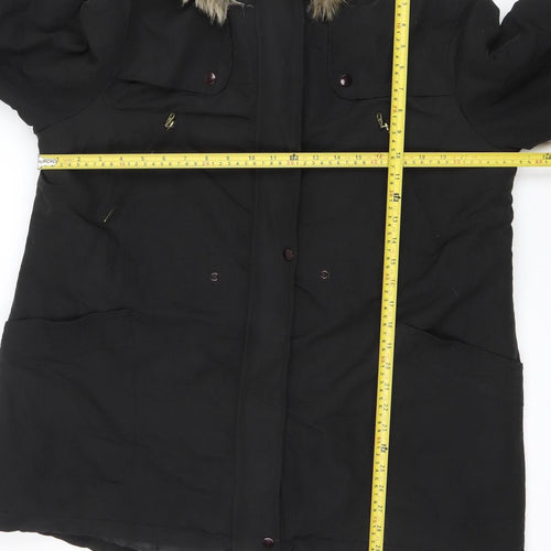 Anthology Women's Black Faux Fur Trim Parka Coat Size 18