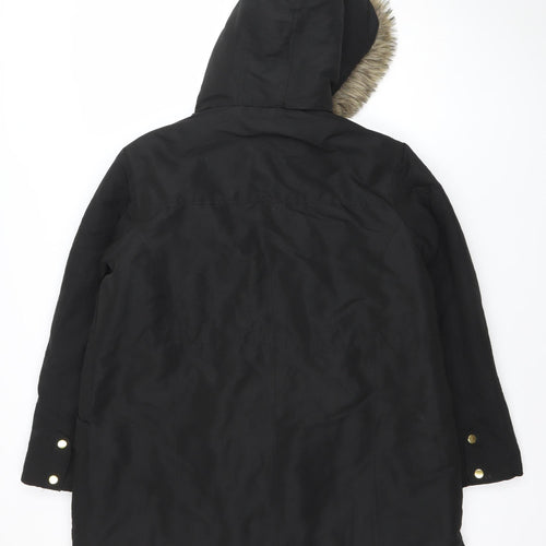 Anthology Women's Black Faux Fur Trim Parka Coat Size 18