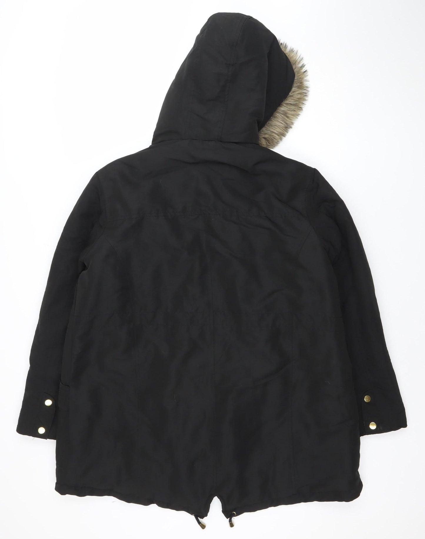 Anthology Women's Black Faux Fur Trim Parka Coat Size 18