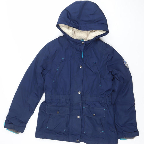 Lands' End Girls Blue Hooded Parka Coat 12-13 Years Lined Winter Jacket