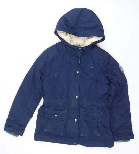 Lands' End Girls Blue Hooded Parka Coat 12-13 Years Lined Winter Jacket