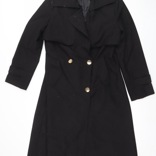 Lemina Women's Black Long Trench Coat Size S with Gold Buttons