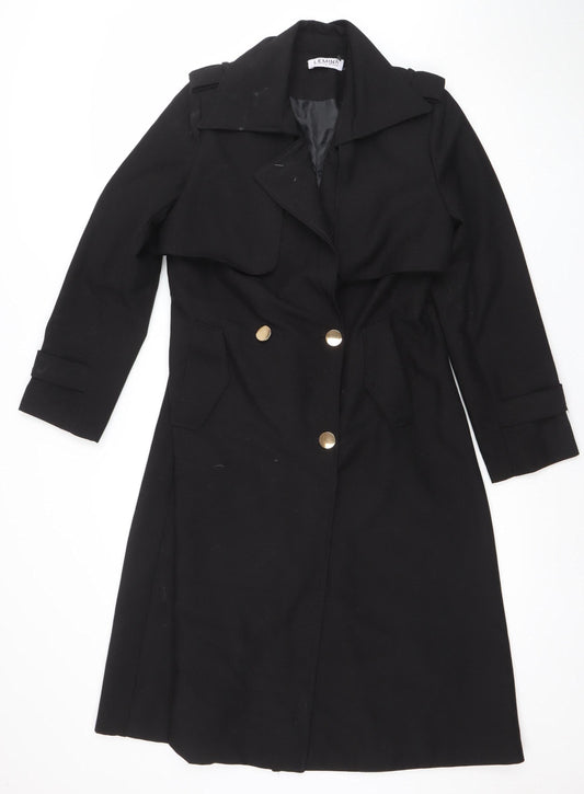 Lemina Women's Black Long Trench Coat Size S with Gold Buttons