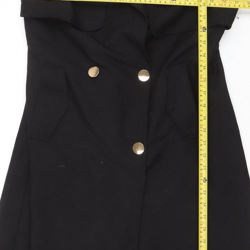 Lemina Women's Black Long Trench Coat Size S with Gold Buttons