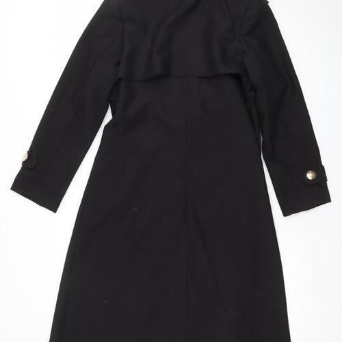 Lemina Women's Black Long Trench Coat Size S with Gold Buttons