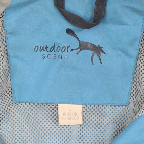 Outdoor Scene Womens Blue Waterproof Rain Jacket Hooded Size S 10-12 UK