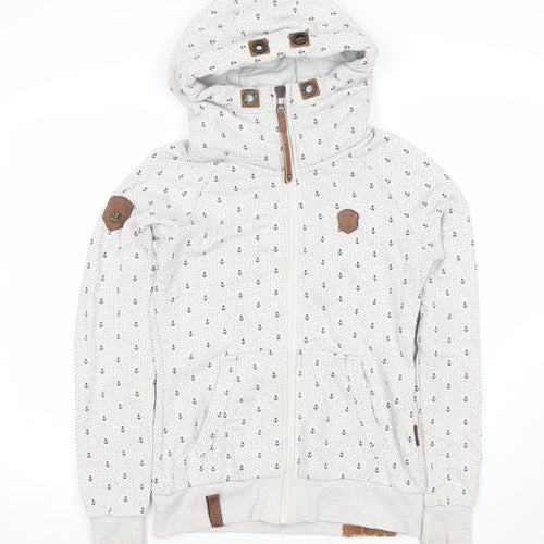 Naketano Men's Beige Anchor Print Full Zip Hoodie Size S
