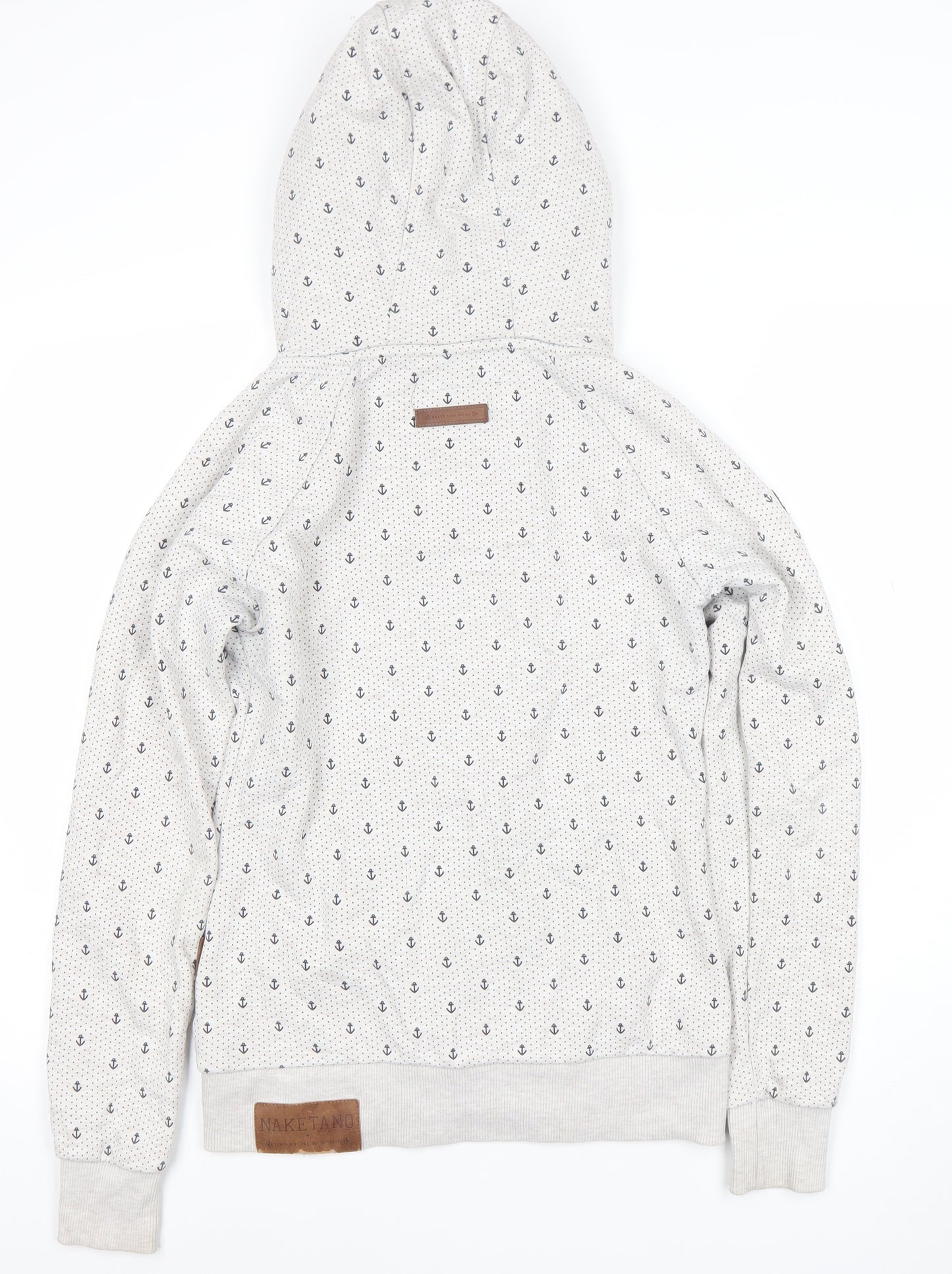 Naketano Men's Beige Anchor Print Full Zip Hoodie Size S
