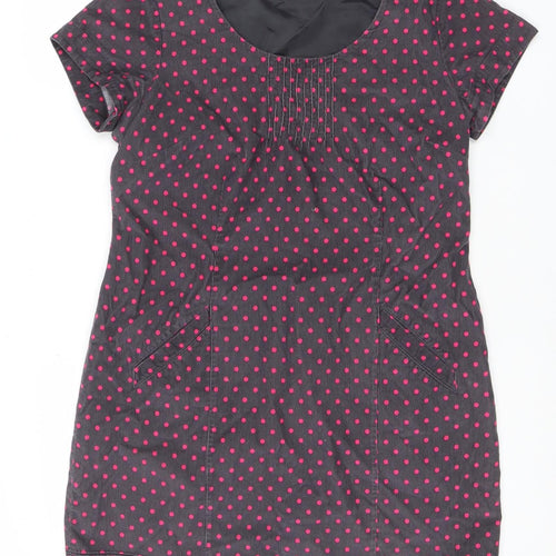 Boden Women Grey Pink Polka Dot Corduroy Shift Dress Size 12