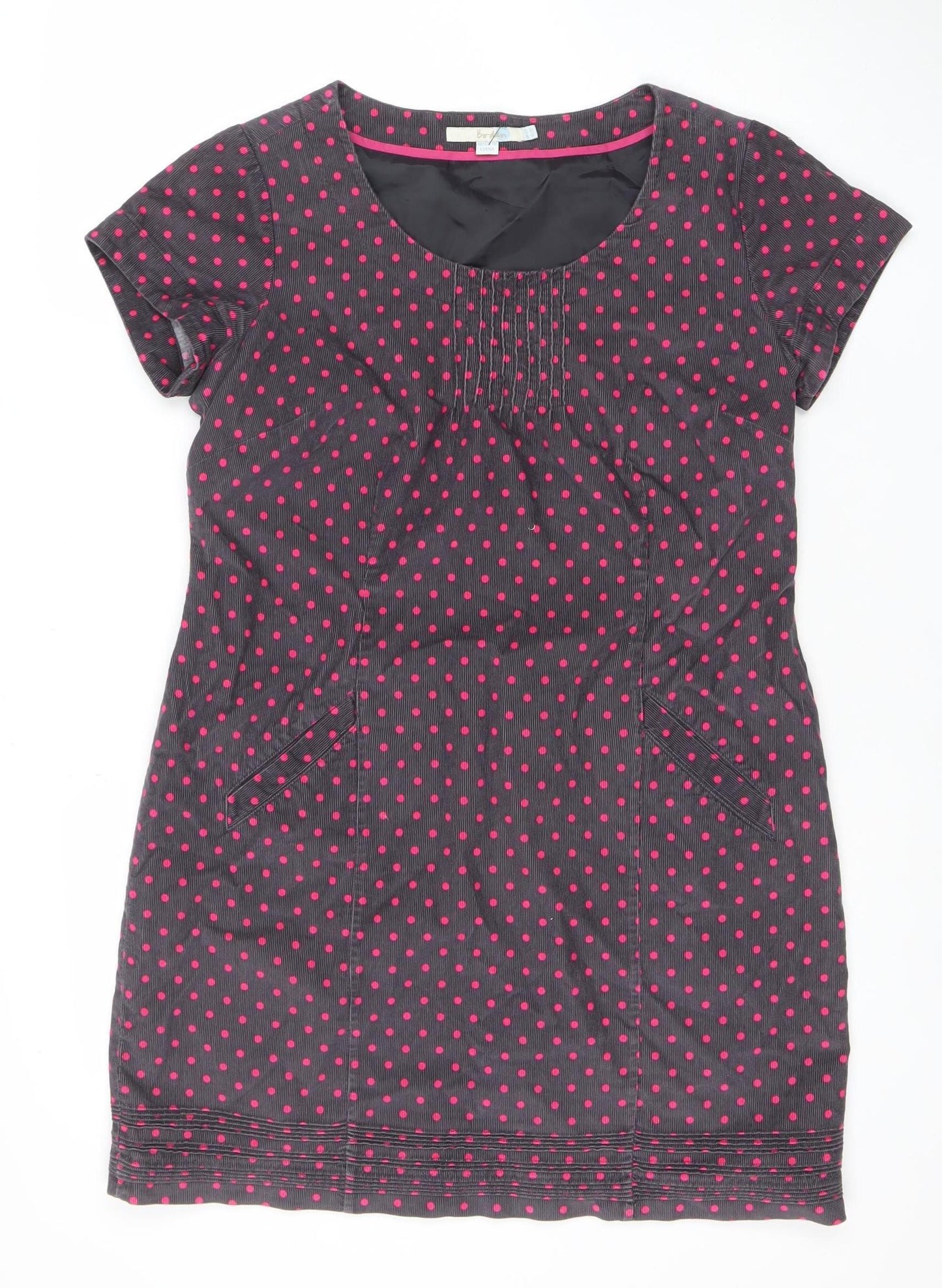 Boden Women Grey Pink Polka Dot Corduroy Shift Dress Size 12
