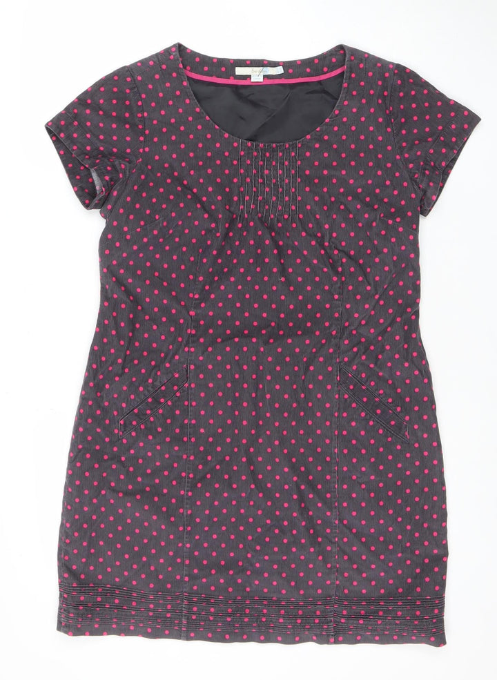 Boden Women Grey Pink Polka Dot Corduroy Shift Dress Size 12