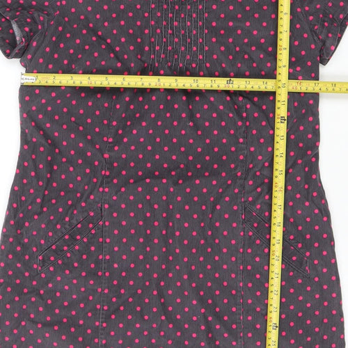 Boden Women Grey Pink Polka Dot Corduroy Shift Dress Size 12