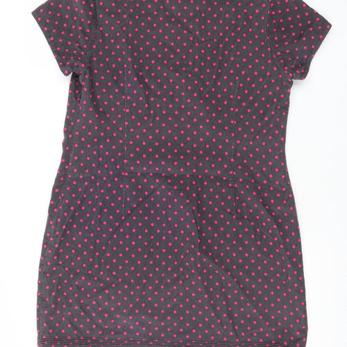 Boden Women Grey Pink Polka Dot Corduroy Shift Dress Size 12