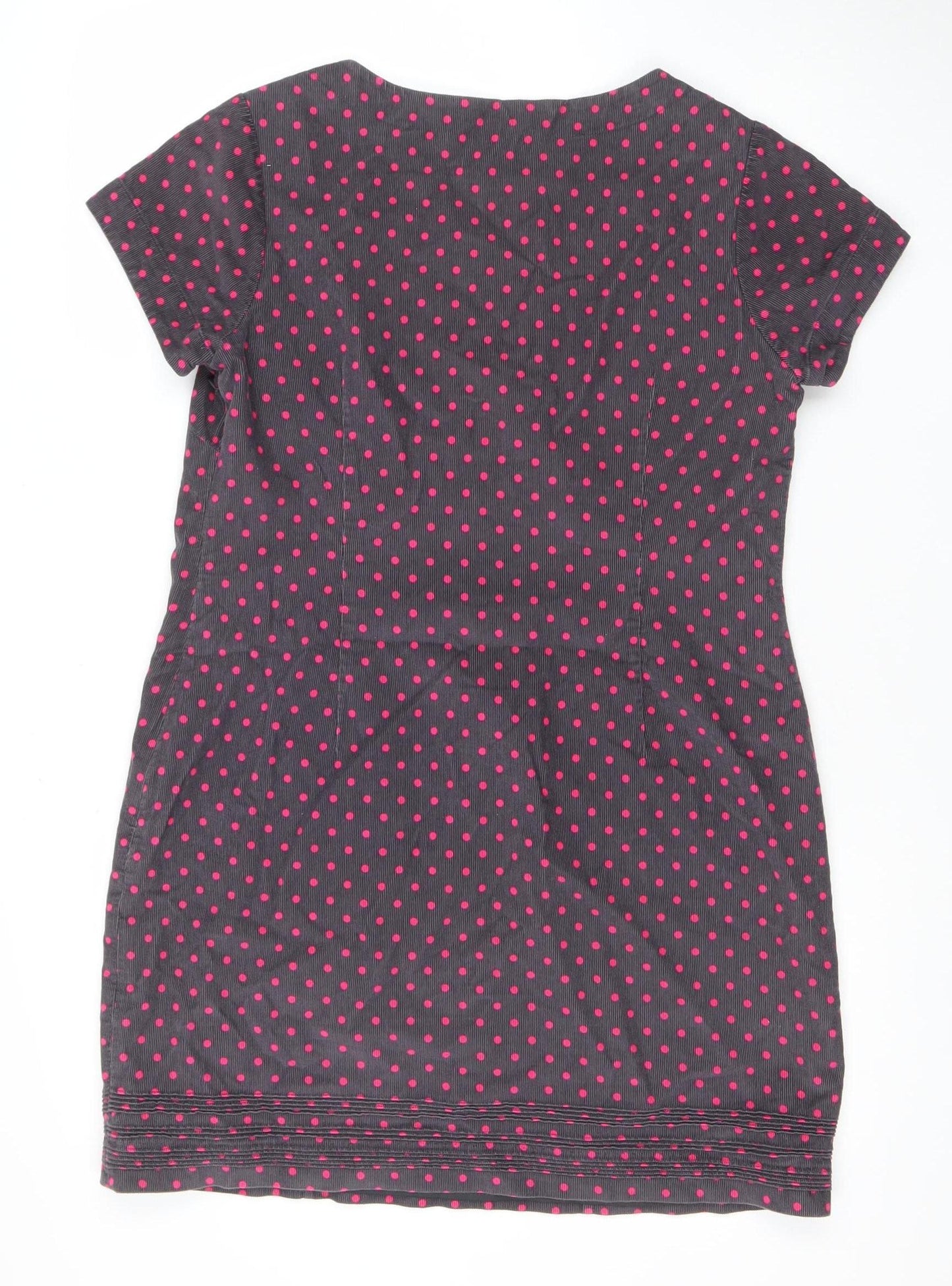 Boden Women Grey Pink Polka Dot Corduroy Shift Dress Size 12