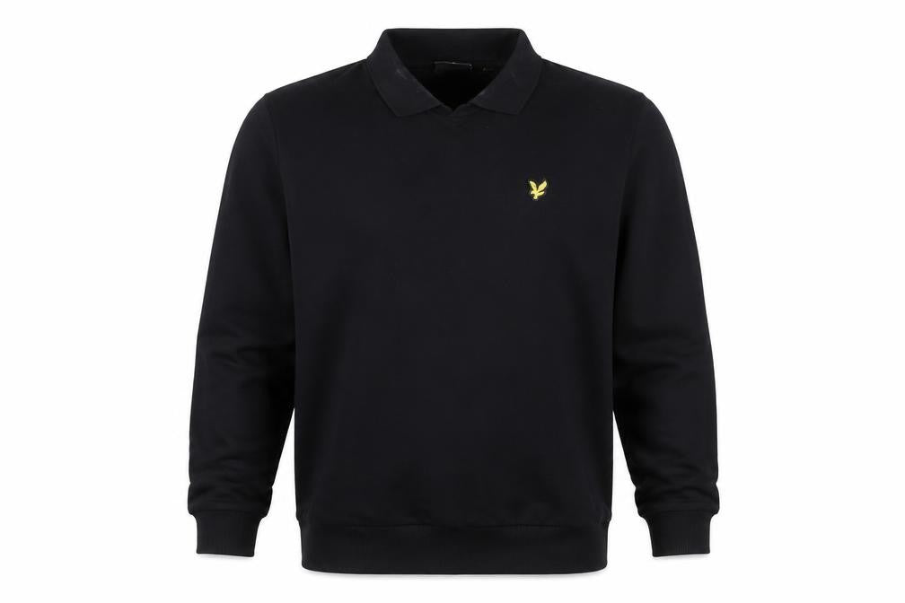 Front view of Lyle & Scott Men's Black Long Sleeve Polo Shirt, size L