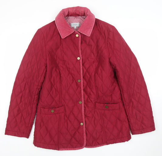 Marks and Spencer Women's Red Quilted Jacket UK 10 Cord Collar Lined Mid-Length