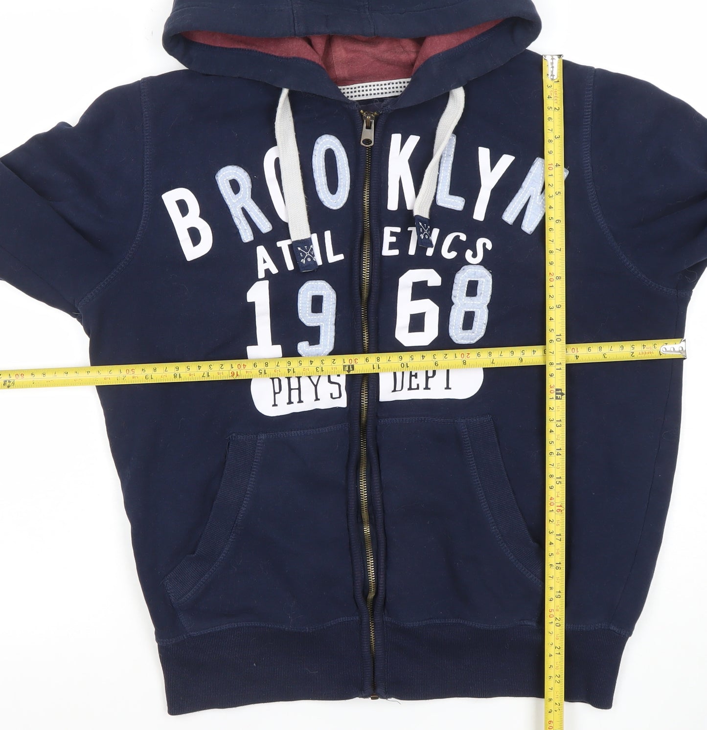TVOE Men's Blue Full Zip Hoodie S 46 Brooklyn Athletics Graphic