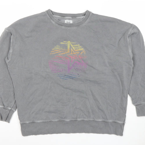 Fush Women Grey Crew Neck Pullover Sweatshirt with Rainbow Star Print Size L
