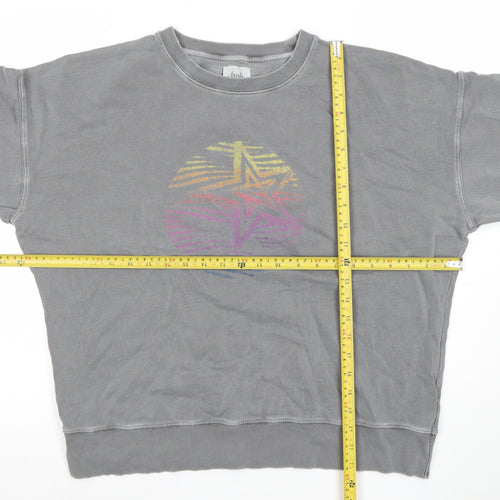 Fush Women Grey Crew Neck Pullover Sweatshirt with Rainbow Star Print Size L