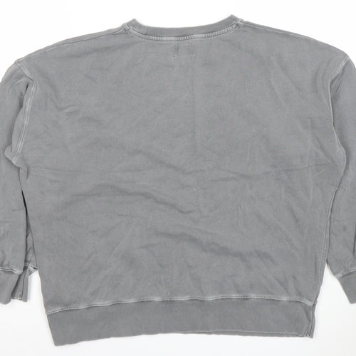 Fush Women Grey Crew Neck Pullover Sweatshirt with Rainbow Star Print Size L