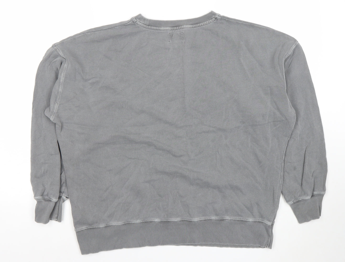 Fush Women Grey Crew Neck Pullover Sweatshirt with Rainbow Star Print Size L