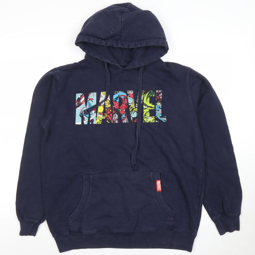 Marvel Men’s Blue Pullover Hoodie Size M Graphic Superhero Sweatshirt
