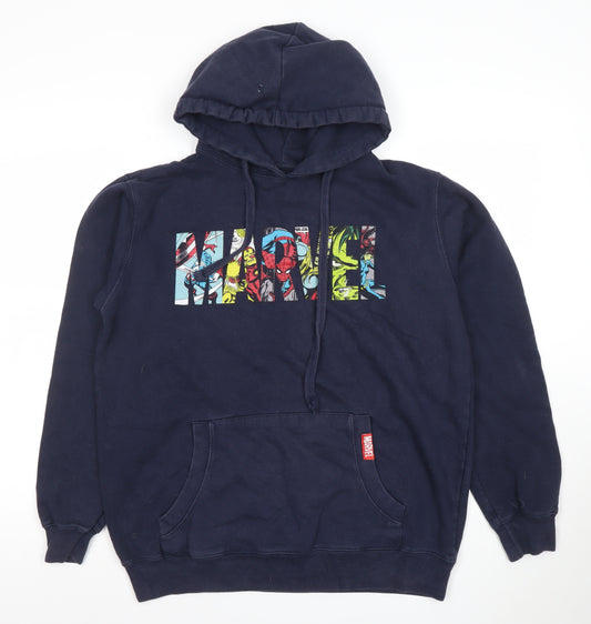 Marvel Men’s Blue Pullover Hoodie Size M Graphic Superhero Sweatshirt