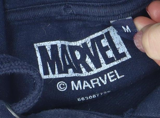 Marvel Men’s Blue Pullover Hoodie Size M Graphic Superhero Sweatshirt
