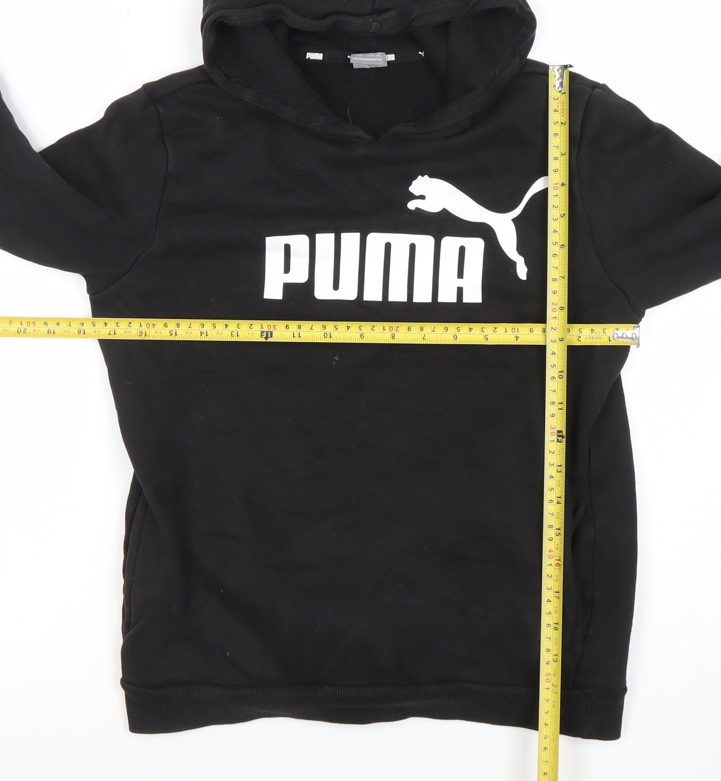 Puma Boys Black Pullover Hoodie Size 13-14 Years Cotton Blend