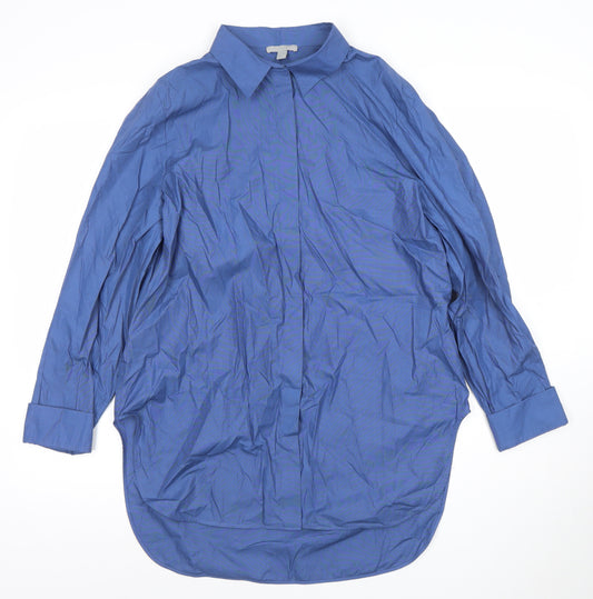 COS Women Blue Cotton Long Sleeve Collared Button-Up Shirt Size 12