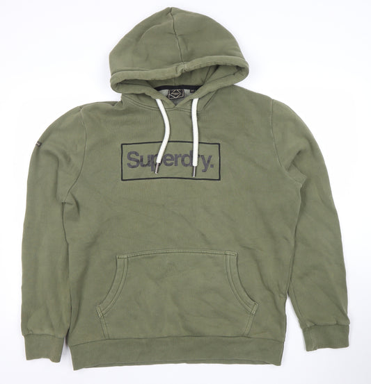Superdry Men's Green XL Pullover Hoodie Logo Fleece Sweatshirt