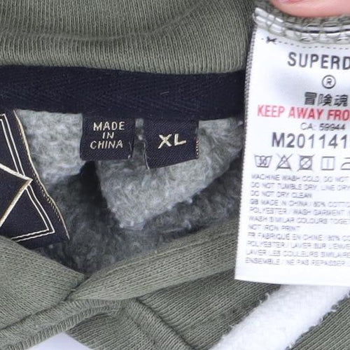 Superdry Men's Green XL Pullover Hoodie Logo Fleece Sweatshirt