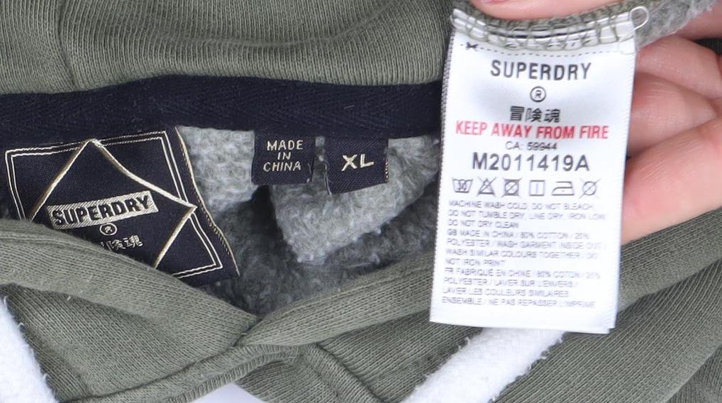 Superdry Men's Green XL Pullover Hoodie Logo Fleece Sweatshirt