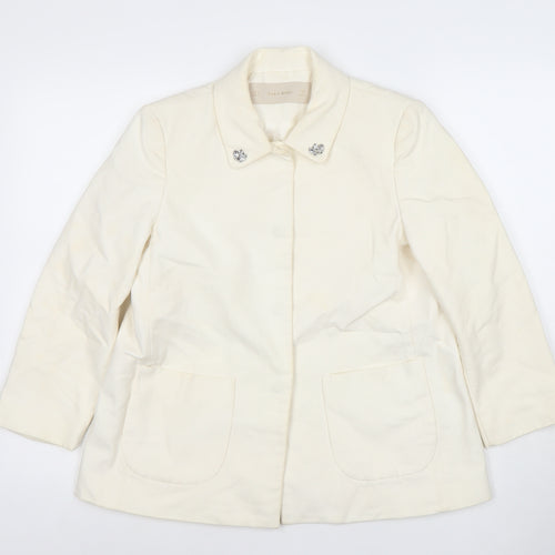 Zara Basic Women Ivory Cotton Blazer XS Regular Fit Single-Breasted