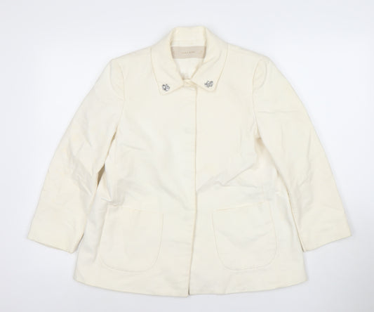 Zara Basic Women Ivory Cotton Blazer XS Regular Fit Single-Breasted