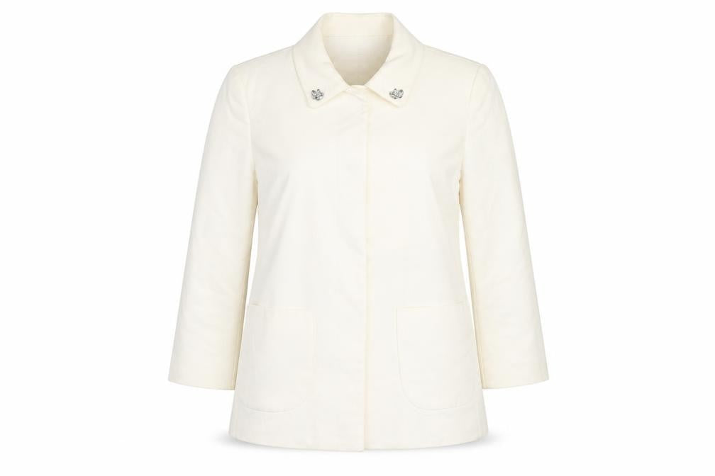 Front view of Zara Basic Women Ivory Cotton Blazer XS Regular Fit Single-Breasted